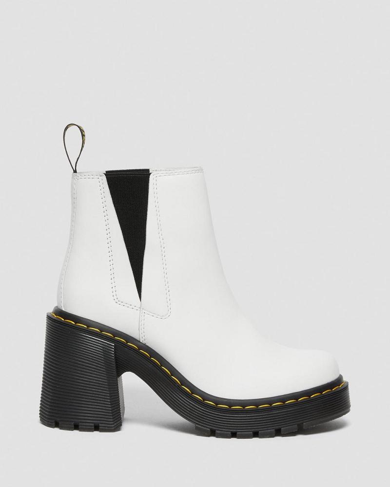 White Women's Dr Martens Spence Leather Flared Heel Ankle Boots | CA 68VRW